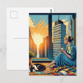 Carte Postale Heure du matin dans la ville | Une femme qui réflé (Devant / Derrière)