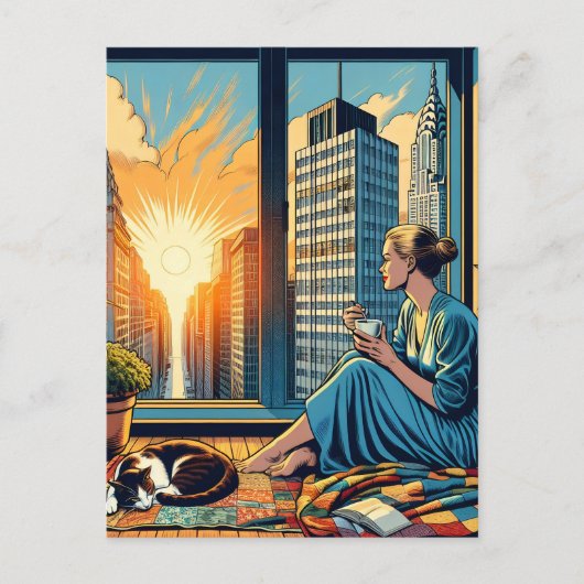 Carte Postale Heure du matin dans la ville | Une femme qui réflé (Devant)