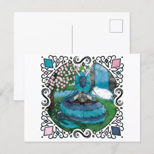 Carte Postale Heure du thé au dragon oriental Imaginaire bleu