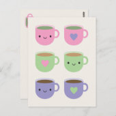 Carte Postale Heure du thé - Kawaii Cup de thé (Devant / Derrière)