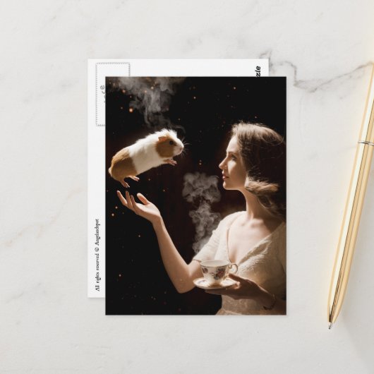 Carte Postale Heure du thé Surreal Magie Guinée Cochon (Devant/Arrière en situation)