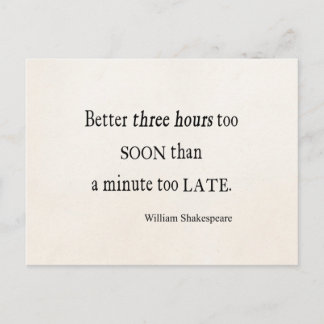 Carte Postale Heures Trop Tôt Minute Trop Tard Devis Shakespeare
