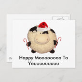 Carte postale heureuse de carte de Noël de vache (Devant / Derrière)