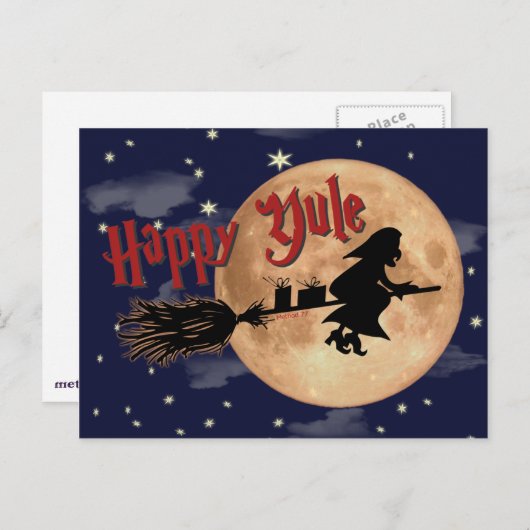 Carte postale heureuse de Noël de sorcière de Noël (Devant / Derrière)