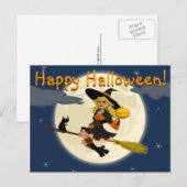 Carte postale heureuse de sorcière de Halloween (Devant / Derrière)
