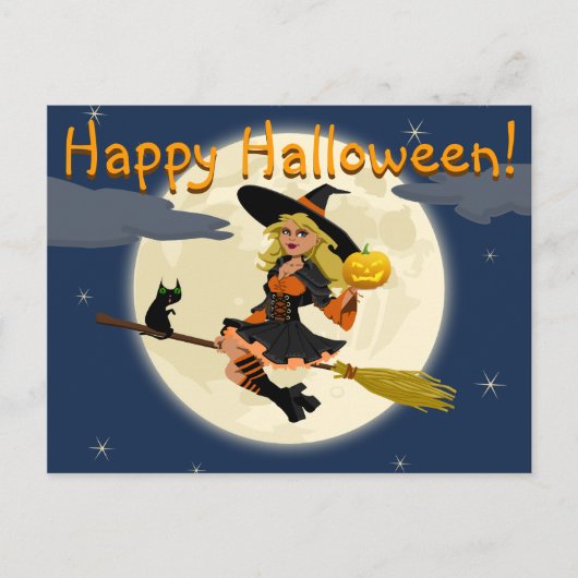 Carte postale heureuse de sorcière de Halloween (Devant)