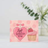 Carte Postale Heureuse Sainte-Valentin Cupcake aux fraises (Debout devant)