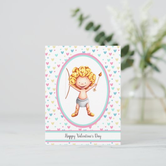 Carte Postale Heureuse Sainte-Valentin Cupid mignon (Debout devant)