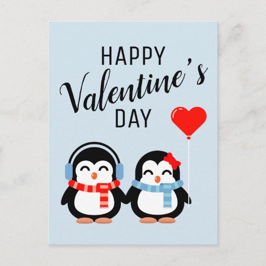 Carte Postale Heureuse Sainte-Valentin | Cutie Pie Penguins (Devant)