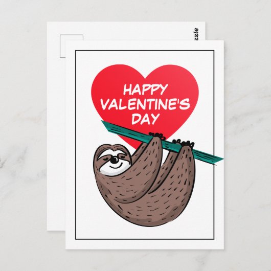 Carte Postale Heureuse Sainte-Valentin | Jote Sloth (Devant / Derrière)