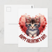Carte Postale Heureuse Sainte-Valentin Little Kitten avec coeur (Devant / Derrière)