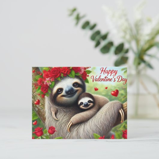 Carte Postale Heureuse Sainte-Valentin mignon Sloth (Debout devant)