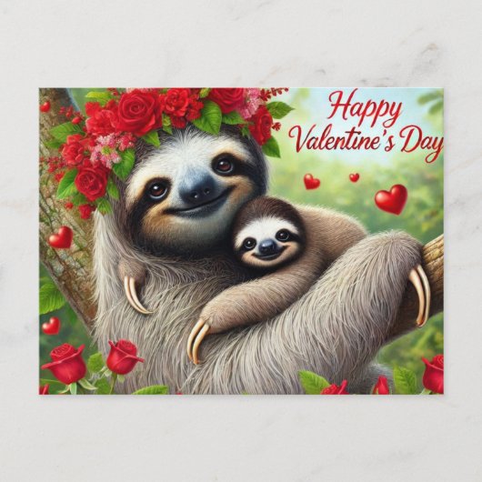 Carte Postale Heureuse Sainte-Valentin mignon Sloth (Devant)