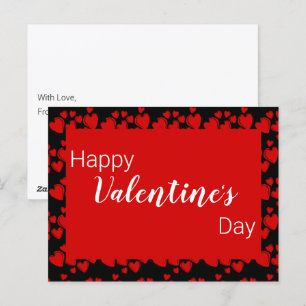 Carte Postale Heureuse Sainte-Valentin Noir et Rouge avec Coeurs