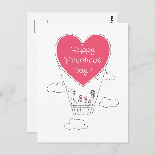 Carte Postale Heureuse Sainte-Valentin Red Heart Balloon Couple (Devant / Derrière)