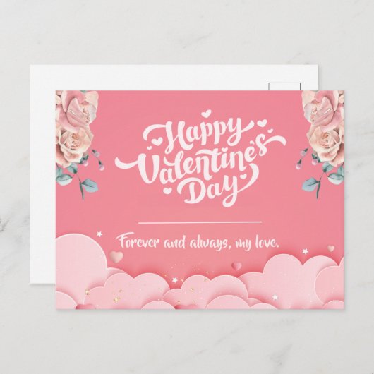 Carte Postale Heureuse Sainte-Valentin rose (Devant / Derrière)