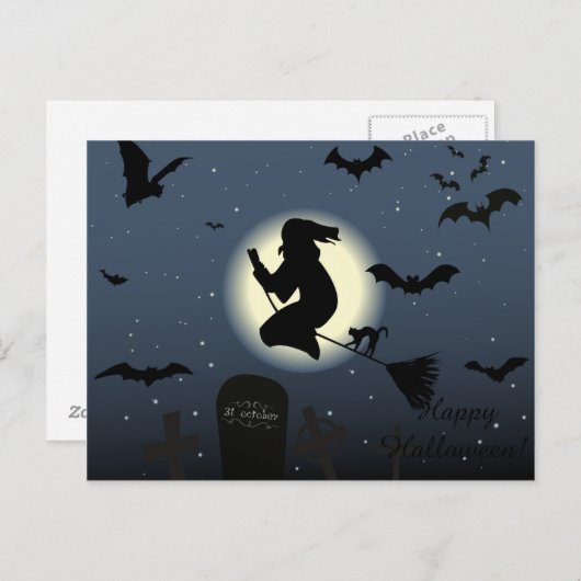 Carte Postale Heureuse sorcière d'Halloween (Devant / Derrière)