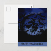 Carte Postale Heureuse sorcière volante Halloween (Devant / Derrière)