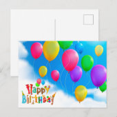 Carte Postale heureux anniversaire amour ballons arc-en-ciel (Devant / Derrière)