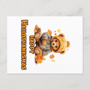 Carte Postale Heureux Hallothanksmas souhaits : Un ours en peluc
