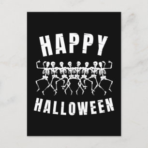 CARTE POSTALE HEUREUX HALLOWEEN DANSER SKELETONS