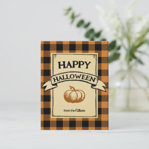 Carte Postale heureux halloween orange plaid