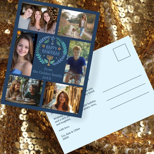 Carte Postale HEUREUX HANOUKKA CUSTOM-Drawn 6 PHOTO Holiday