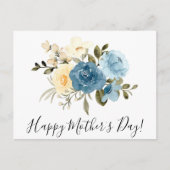 Carte Postale heureux mère jour aquarelle bleu floral chic (Devant)