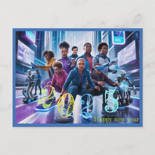 Carte Postale heureux nouvel an 2025 typographie cadeau (Devant)