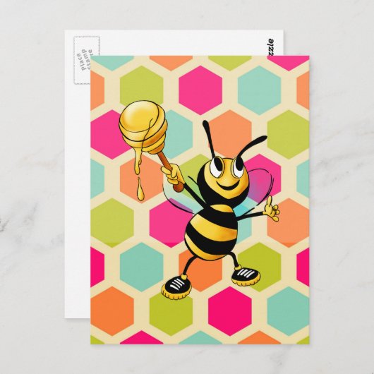 Carte Postale Hexagon Arrière - plan avec Miel Bee (Devant / Derrière)