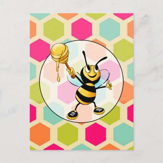 Carte Postale Hexagon Arrière - plan avec Miel Bee (Devant)