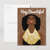 Carte Postale Hey belle femme noire avec un collier tribal (Devant / Derrière)