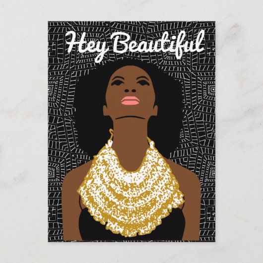 Carte Postale Hey belle femme noire avec un collier tribal (Devant)