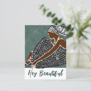 Carte Postale Hey belle femme noire dans un enveloppement de têt
