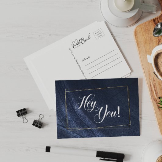 Carte Postale Hey You Blue Denim Gold Fun Dites Bonjour