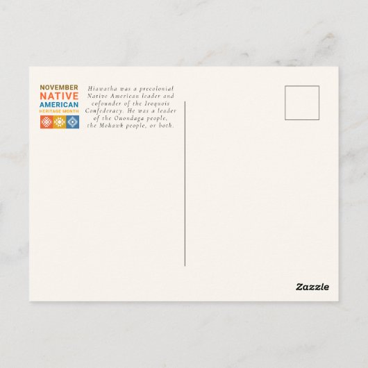 Carte Postale Hiawatha Portrait en chef des Indiens d'Amérique (Dos)