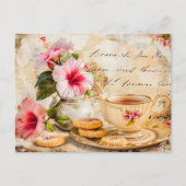 Carte Postale Hibiscus Blossoms et Fantasy Script and Tea Cup (Devant)