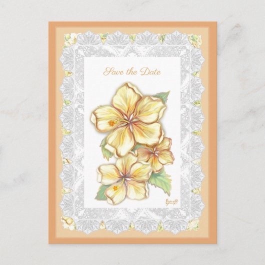 Carte Postale Hibiscus & dentelle JAUNE (Devant)