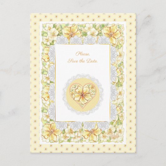 Carte Postale Hibiscus & dentelle JAUNE (Devant)