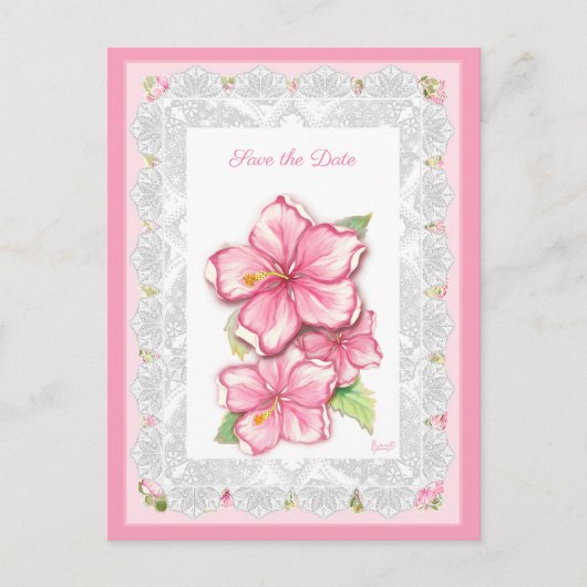 Carte Postale Hibiscus & dentelle PINK (Devant)