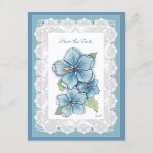 Carte Postale Hibiscus & dentelle TURQUOISE