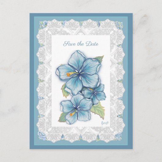 Carte Postale Hibiscus & dentelle TURQUOISE (Devant)