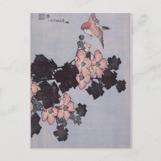 Carte Postale Hibiscus et Bruant par Katsushika Hokusai (Devant)