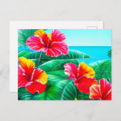 Carte Postale Hibiscus hawaïen fleurs tropicales (Devant / Derrière)