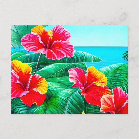 Carte Postale Hibiscus hawaïen fleurs tropicales (Devant)