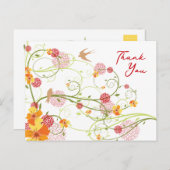 Carte Postale Hibiscus Jaune Frottes et hirondelles Merci Floral (Devant / Derrière)