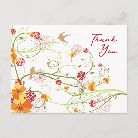 Carte Postale Hibiscus Jaune Frottes et hirondelles Merci Floral (Devant)