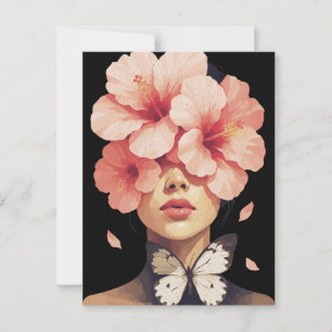 Carte Postale Hibiscus & Papillon – Floral Botanique Moderne