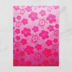 Carte Postale Hibiscus Rose Et Tortues Honu