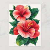 Carte Postale Hibiscus rouge clair tropical Hawaïen (Devant)